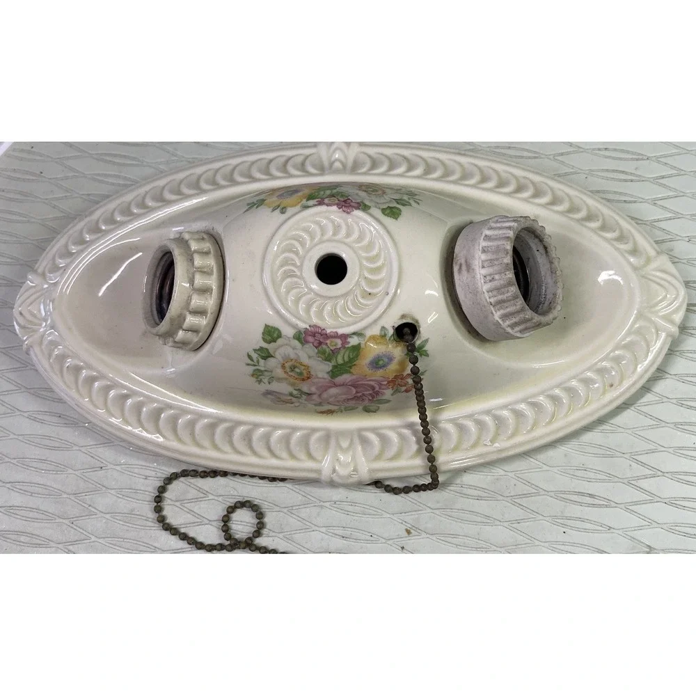 Antique 2 Lightbulb Flush Mount Ceiling Porcelain Light 11x7